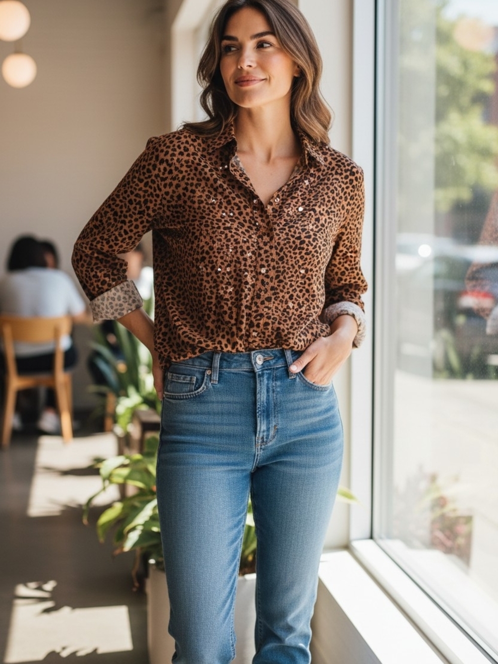 Gantos Brown Leopard Print Button-Down Shirt - Picture 3 of 9